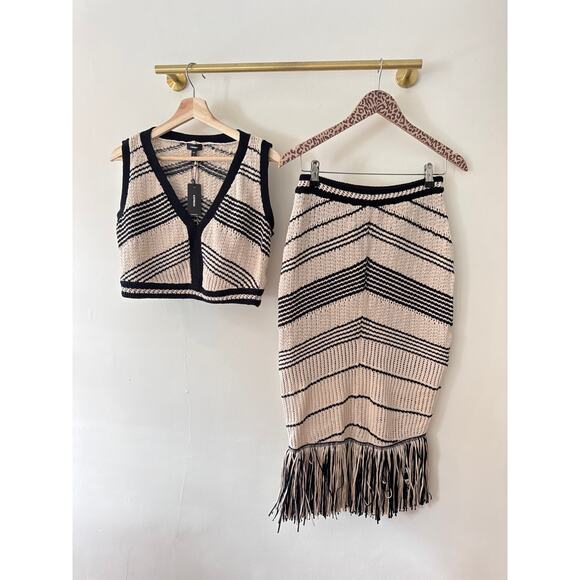 EXPRESS Crochet Striped Fringe Two Piece Skirt Set Size XS / M - Picture 6 of 9
